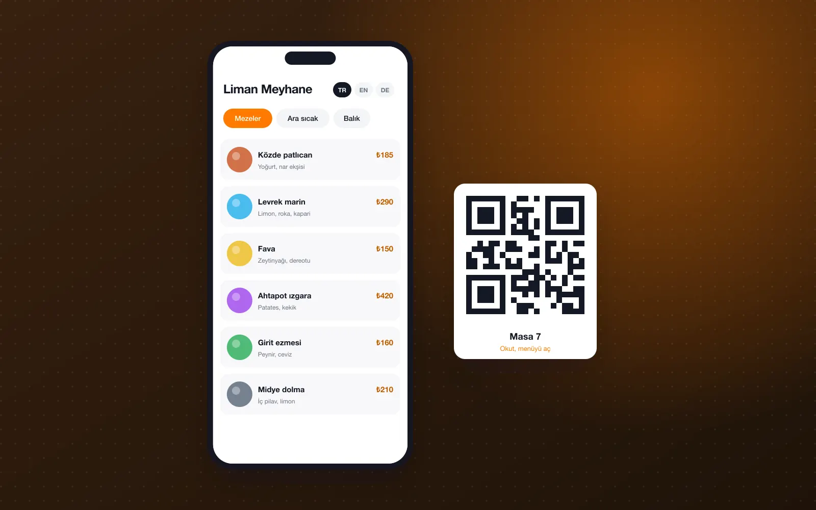 Liman Meyhane Çok Dilli QR Menü: masaüstü görünüm